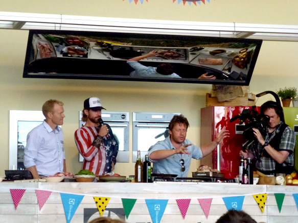 Jamie getting passionate about pulled pork with Adam Henson and DJ BBQ