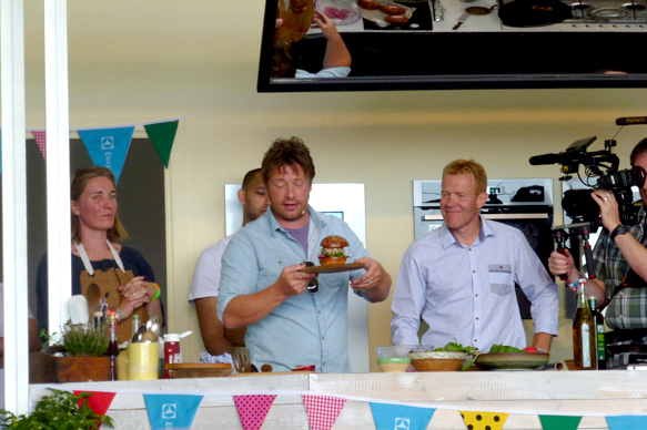 Jamie and Adam admiring his meaty lamb burger