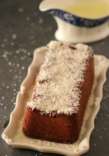 jam and coconut sponge cake